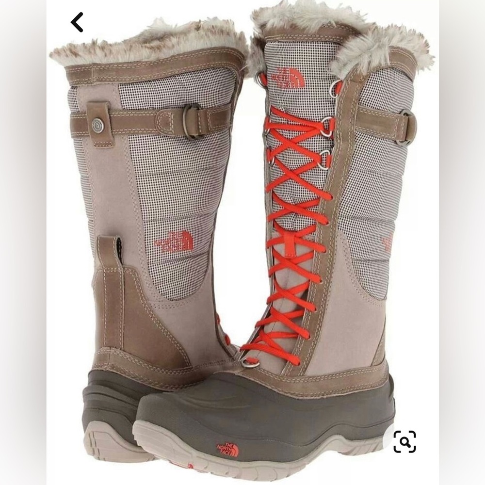 EUC The North Face Shellista Lace Boots. Vintage Khaki /Spicy Orange